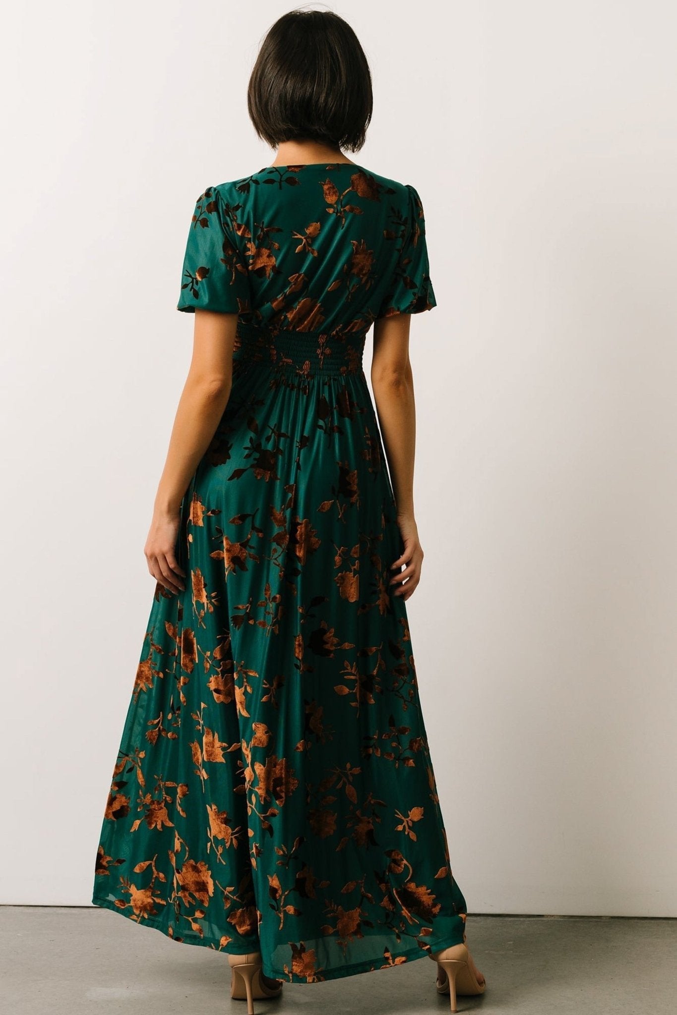 Leslie Velvet Maxi Dress | Bronze + Jade