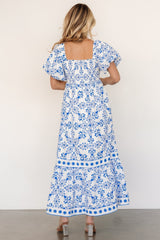 Lexa Smocked Maxi Dress | Off White + Blue Floral