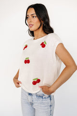 Lexie Knit Top | Cream + Cherry Applique