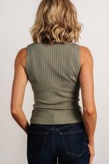 Lia Ribbed Tank Top | Dark Sage
