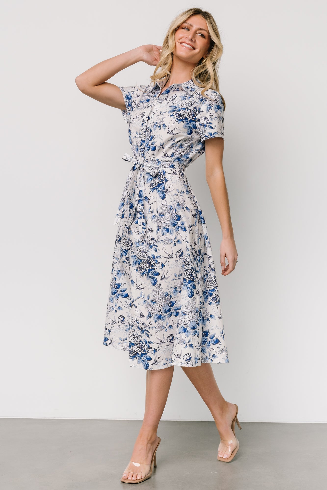 Lidia Midi Dress | White + Blue