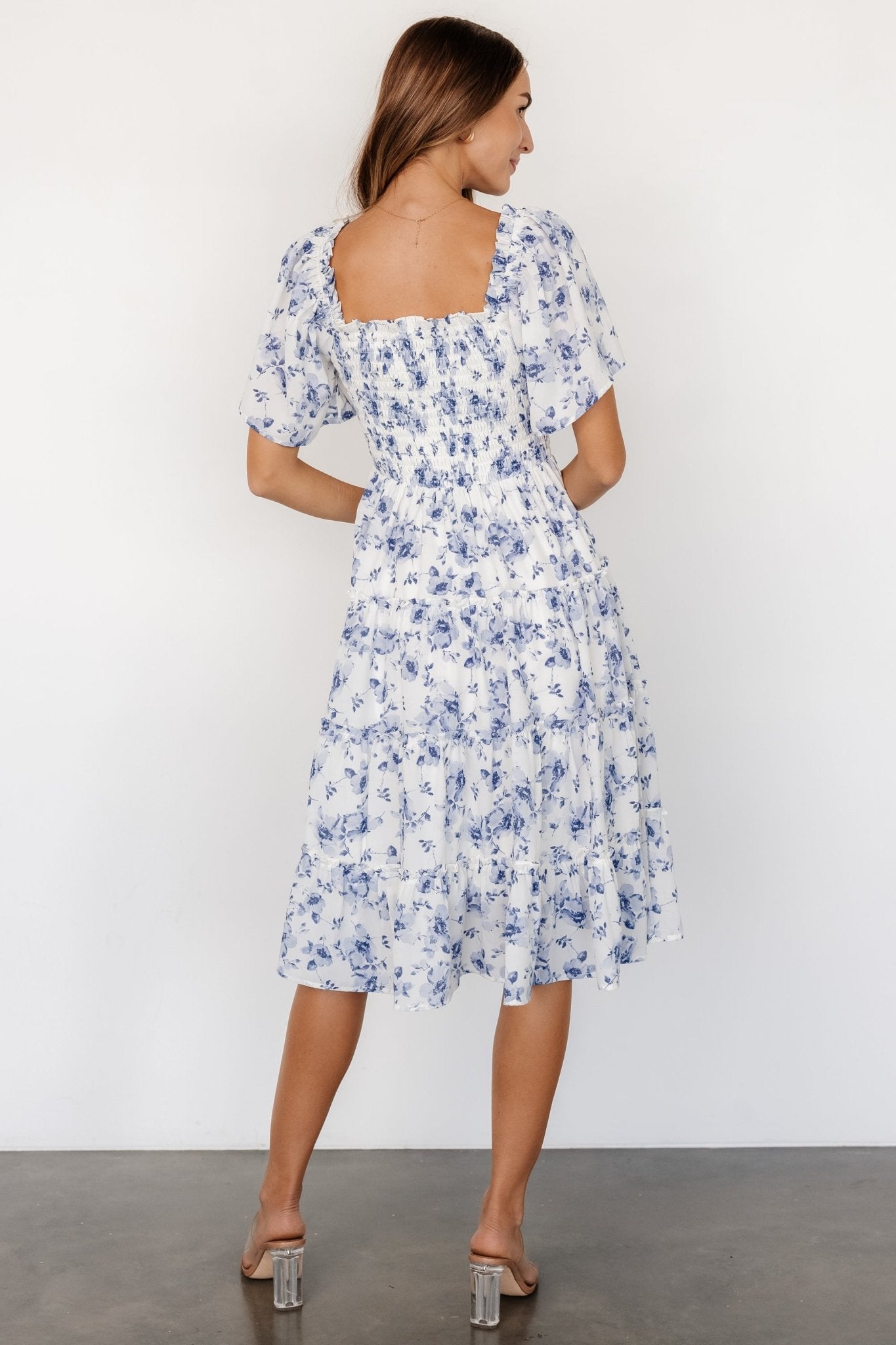 Lilla Tiered Midi Dress | Off-White + Blue Floral