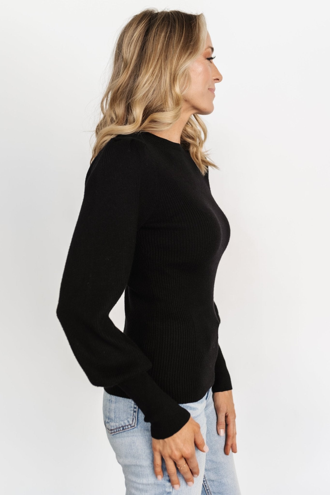 Lilou Rib Knit Sweater | Black