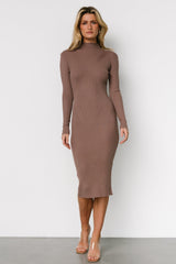 Lindsey Mock Neck Midi Dress | Dusty Mocha