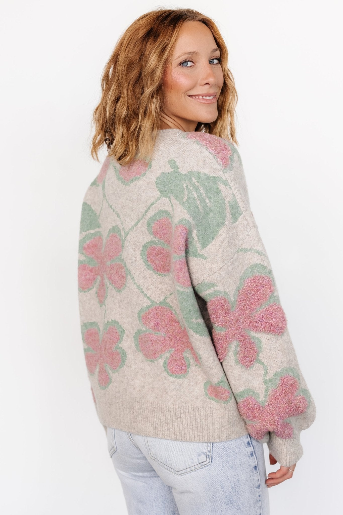 Lisbeth Flower Sweater | Green + Pink