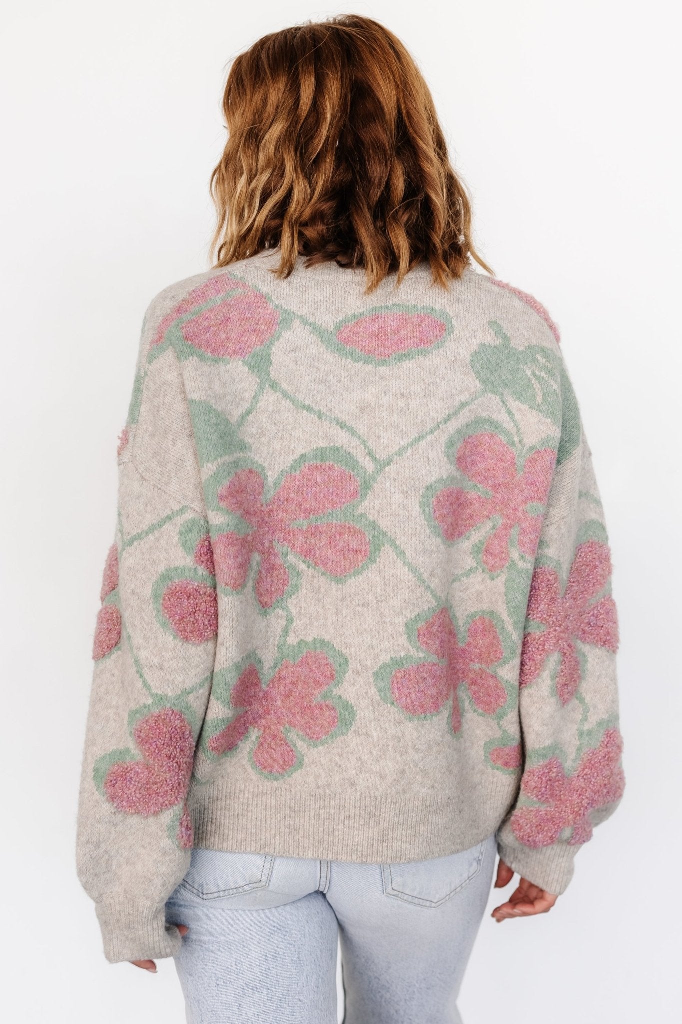 Lisbeth Flower Sweater | Green + Pink