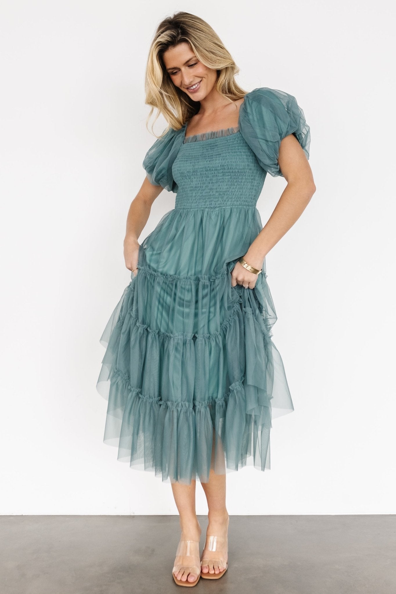 Liv Tulle Midi Dress | Eucalyptus