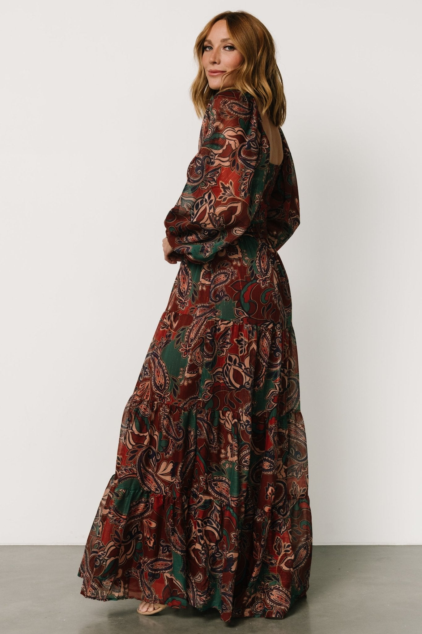 Livia Maxi Dress | Dark Green + Wine Multi