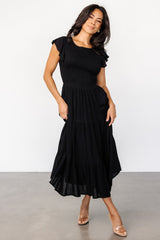 Loretta Smocked Midi Dress | Black