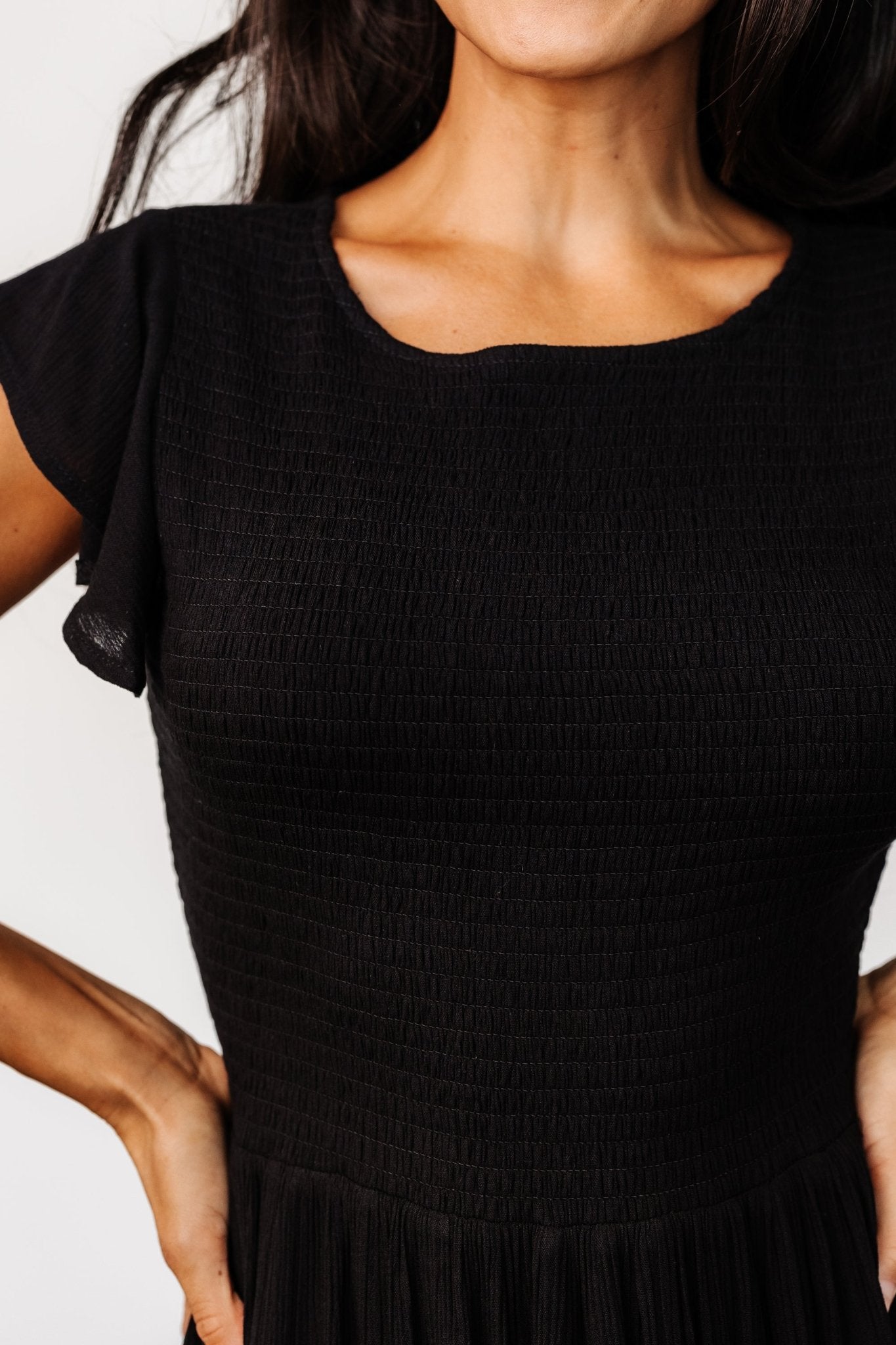 Loretta Smocked Midi Dress | Black