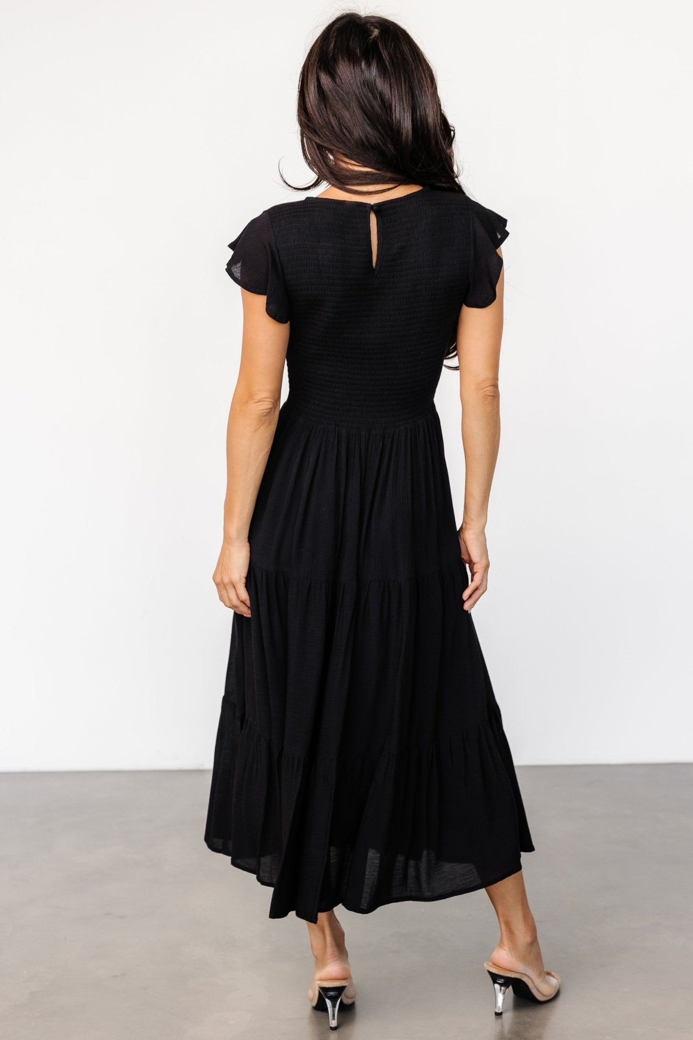 Loretta Smocked Midi Dress | Black