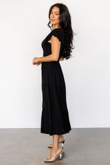 Loretta Smocked Midi Dress | Black