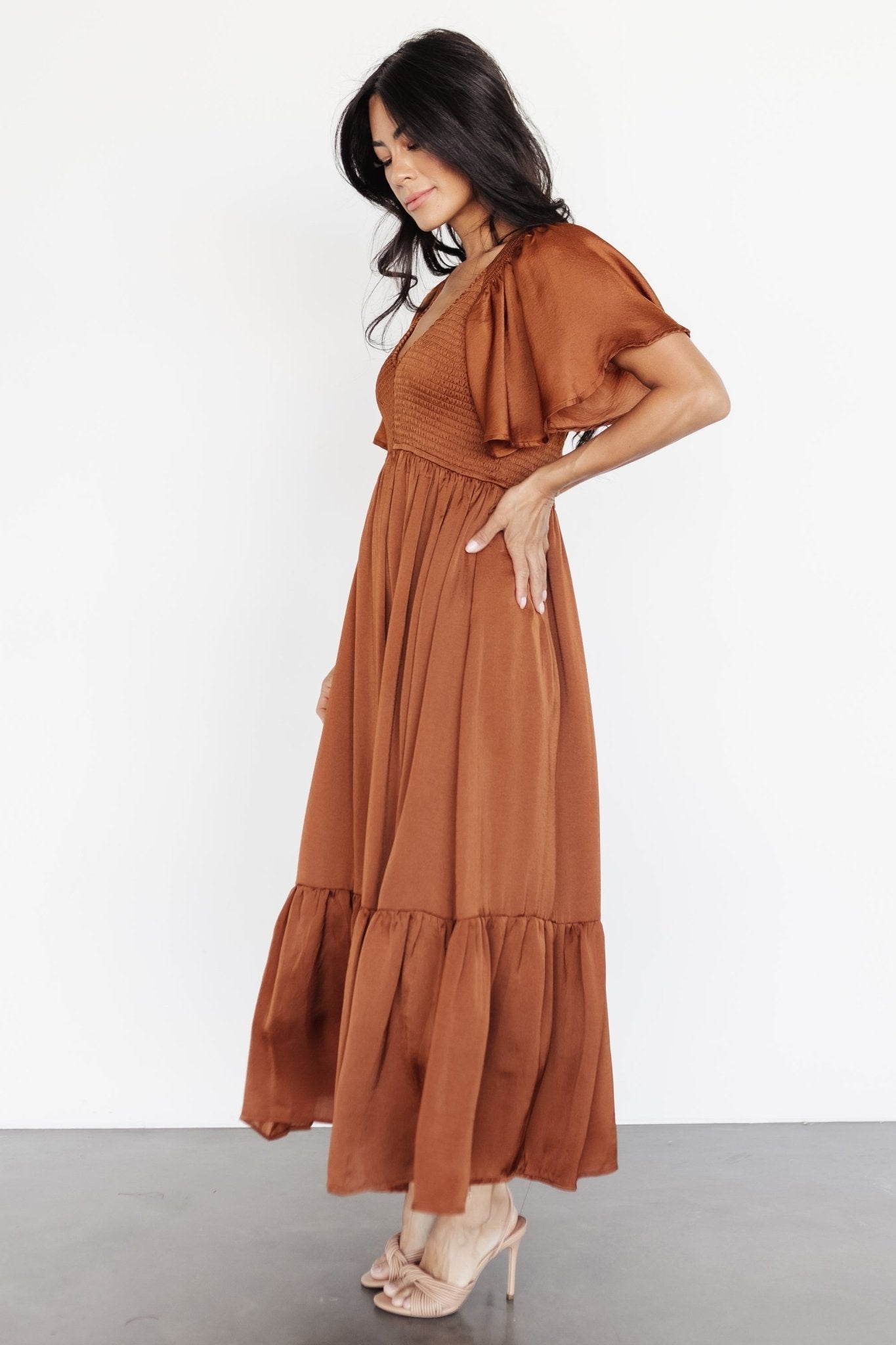 Lovell Smocked Midi Dress | Dark Copper