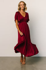 Lovell Smocked Midi Dress | Wine
