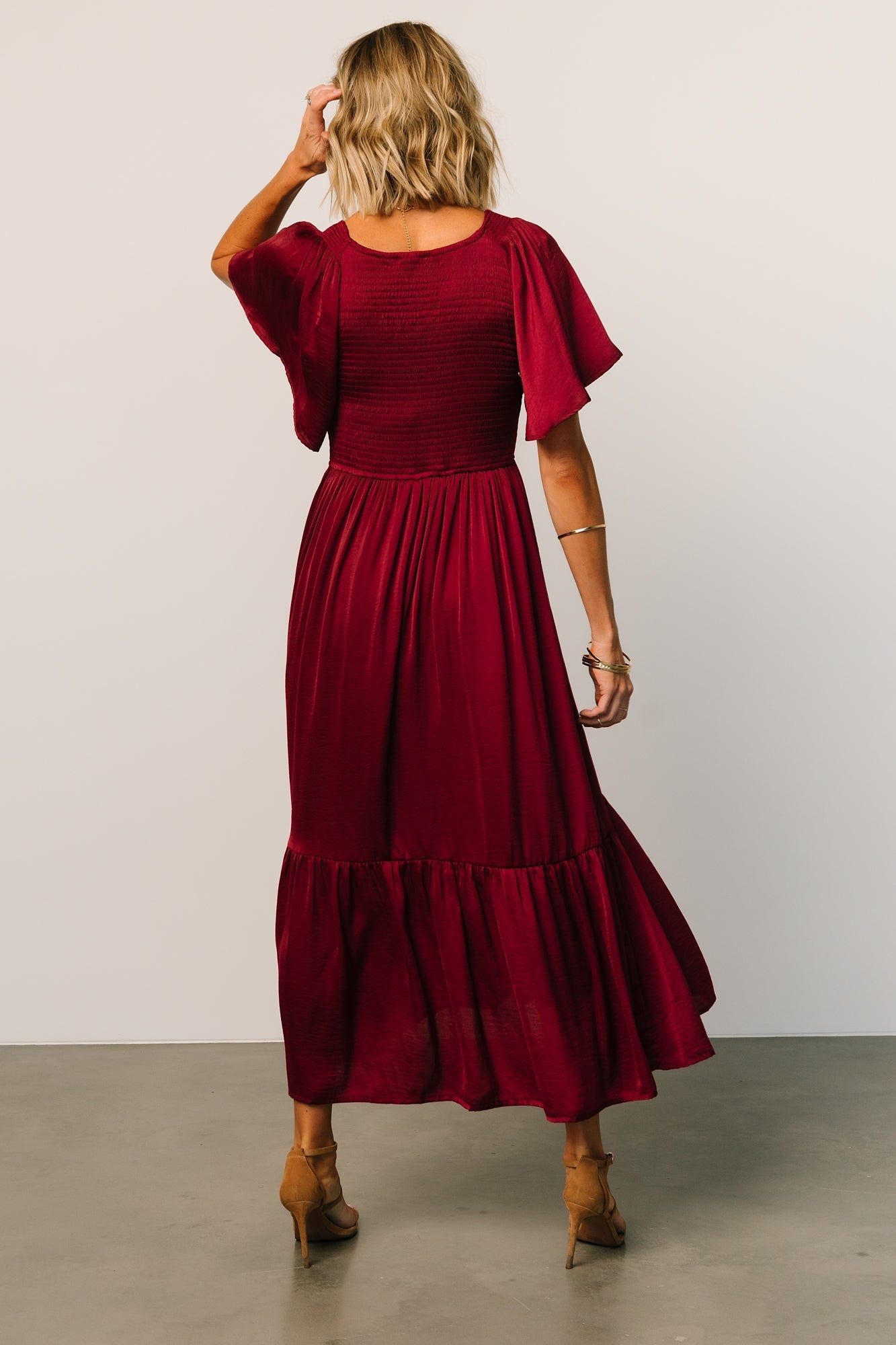 Lovell Smocked Midi Dress | Wine