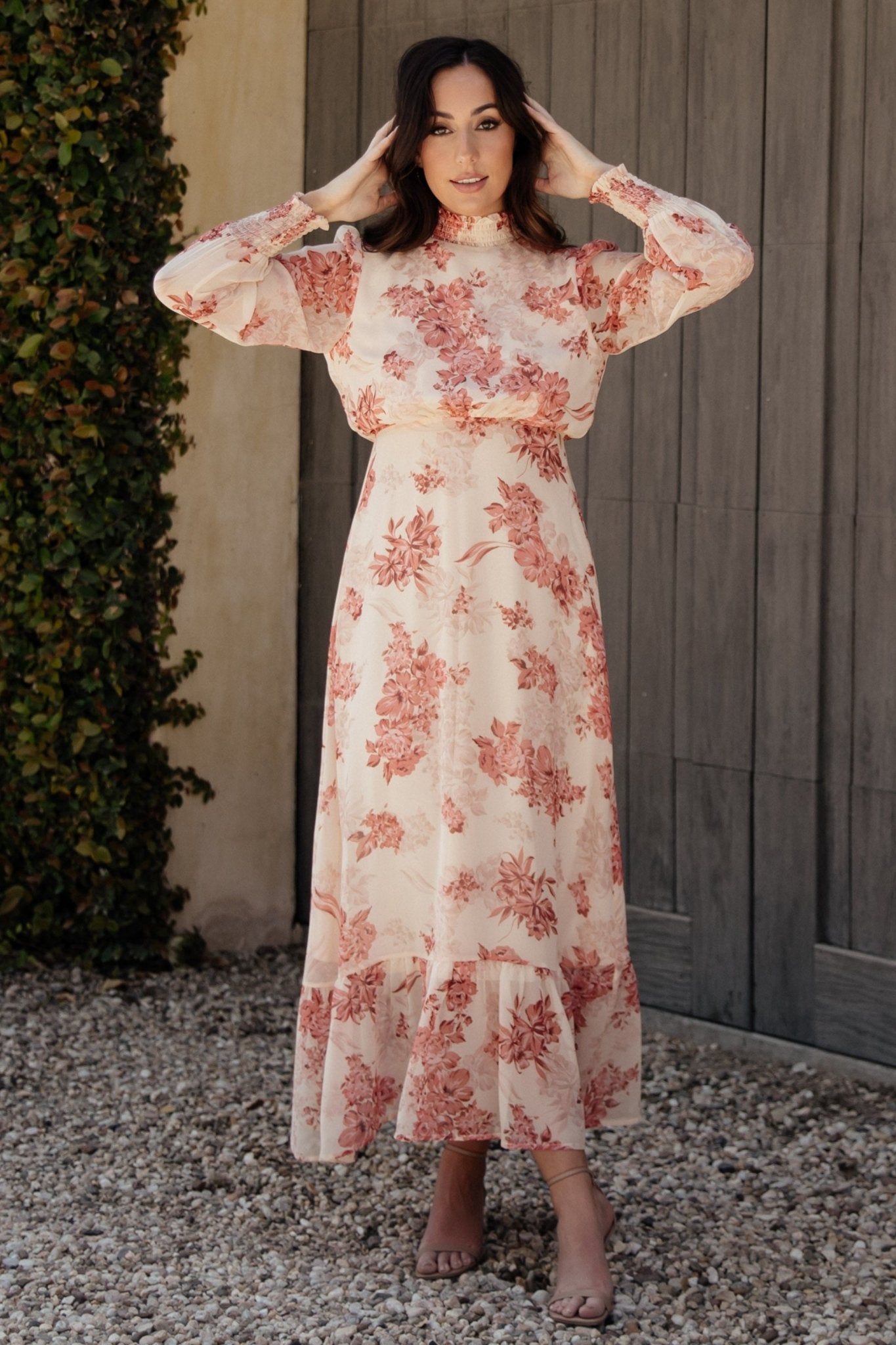 Luciana Maxi Dress | Beige + Rose