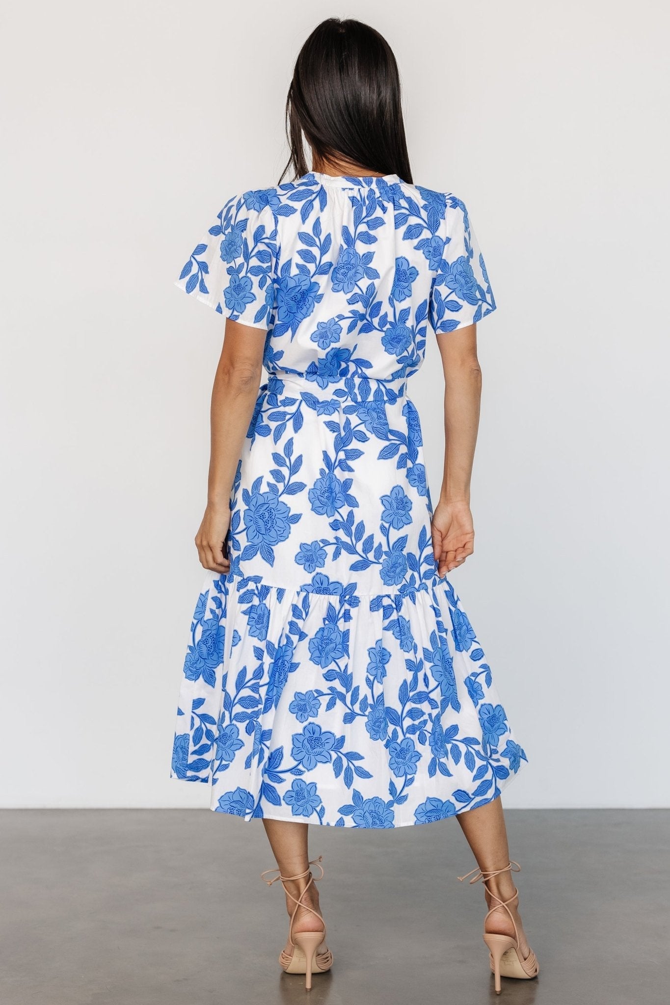 Lydie Button Midi Dress | White + Blue
