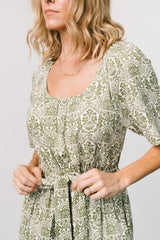 Lyla Midi Dress | White + Olive Print