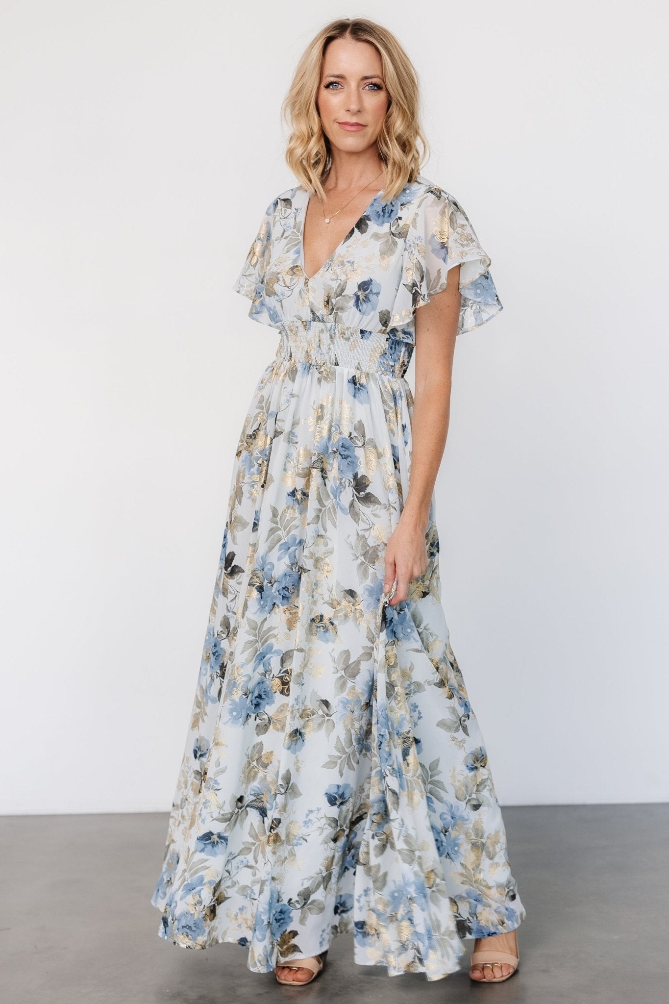 Lynlee Metallic Maxi Dress | Dusty Blue