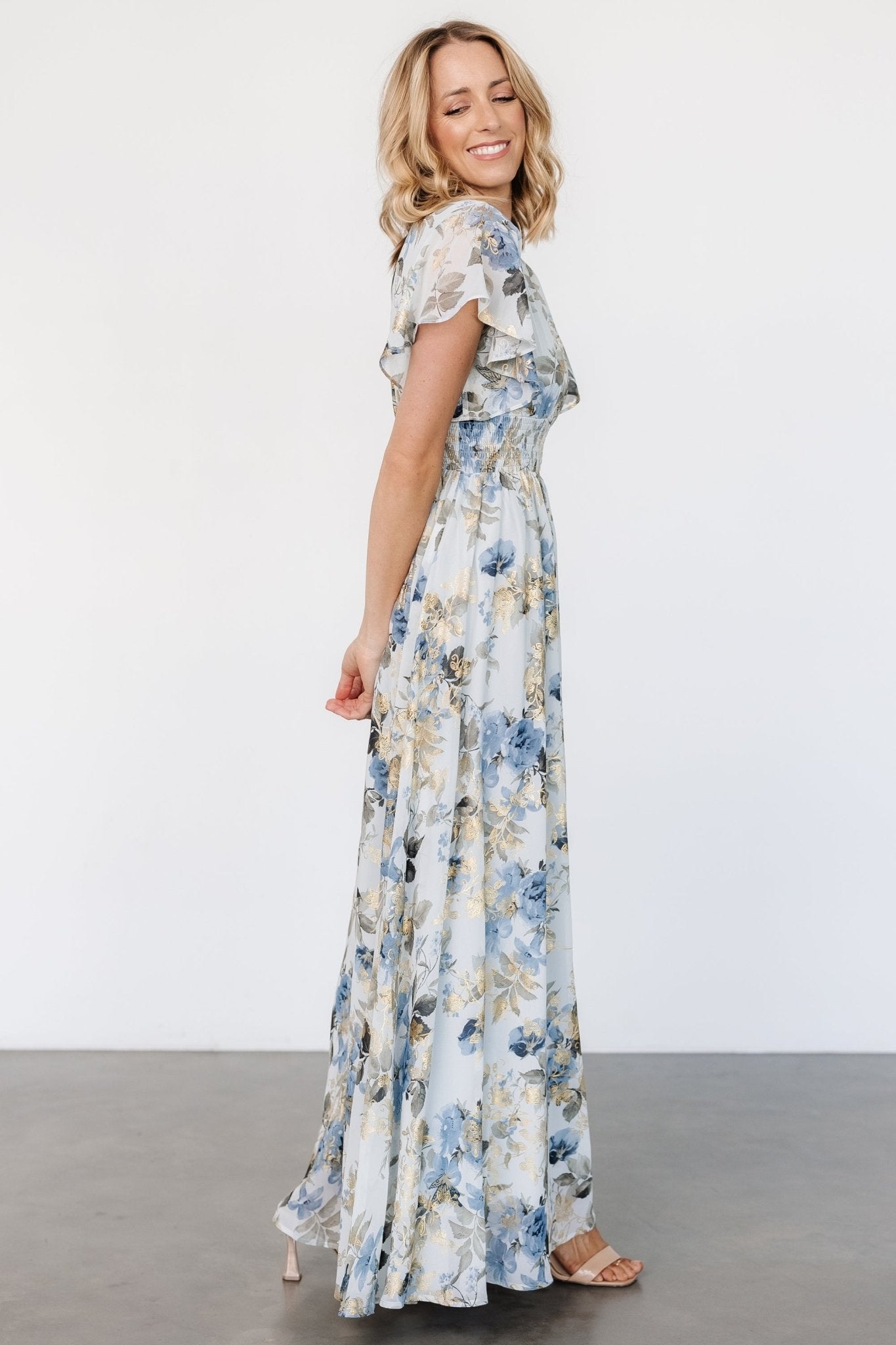 Lynlee Metallic Maxi Dress | Dusty Blue