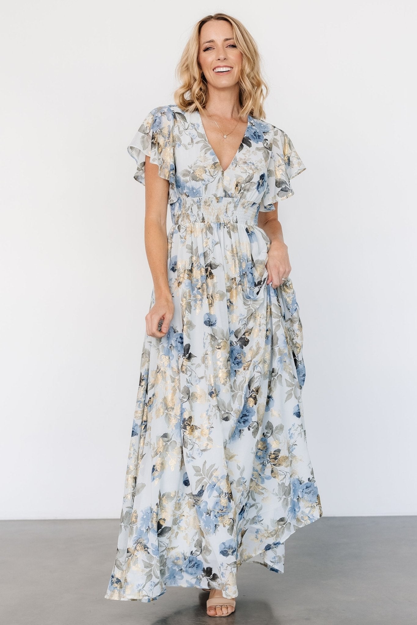 Lynlee Metallic Maxi Dress | Dusty Blue