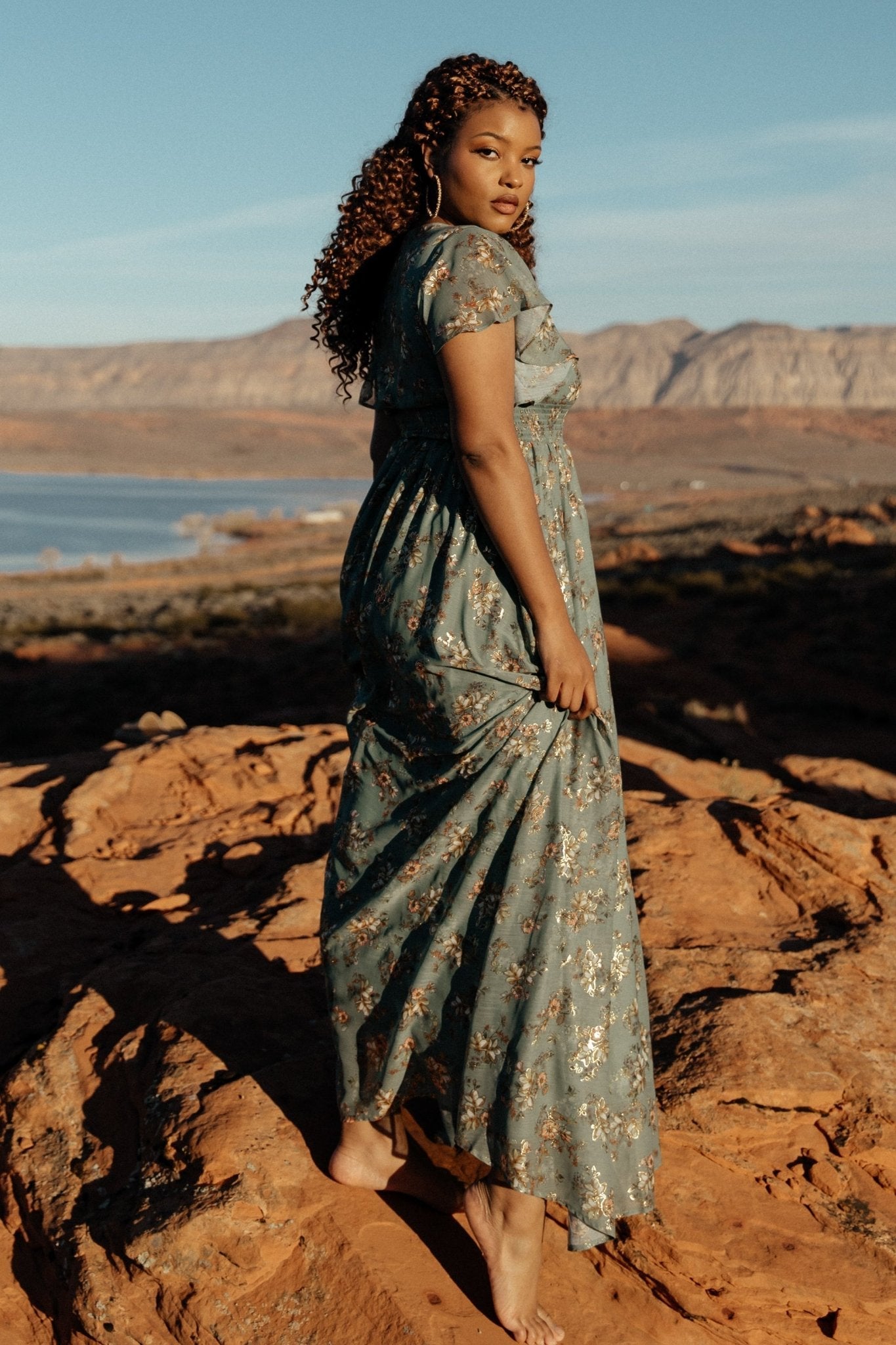 Lynlee Metallic Maxi Dress | Eucalyptus