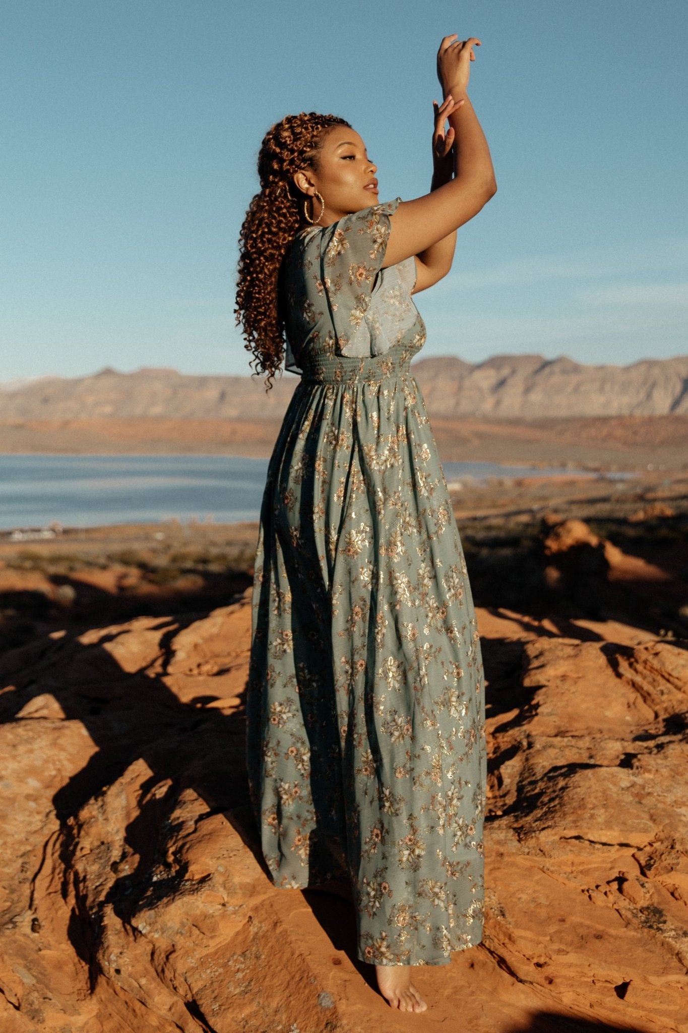 Lynlee Metallic Maxi Dress | Eucalyptus
