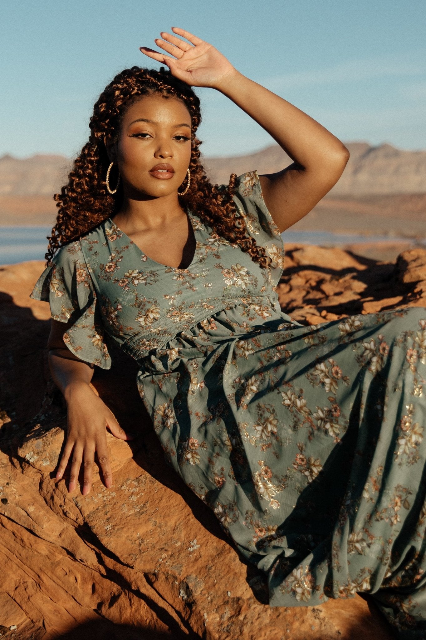 Lynlee Metallic Maxi Dress | Eucalyptus