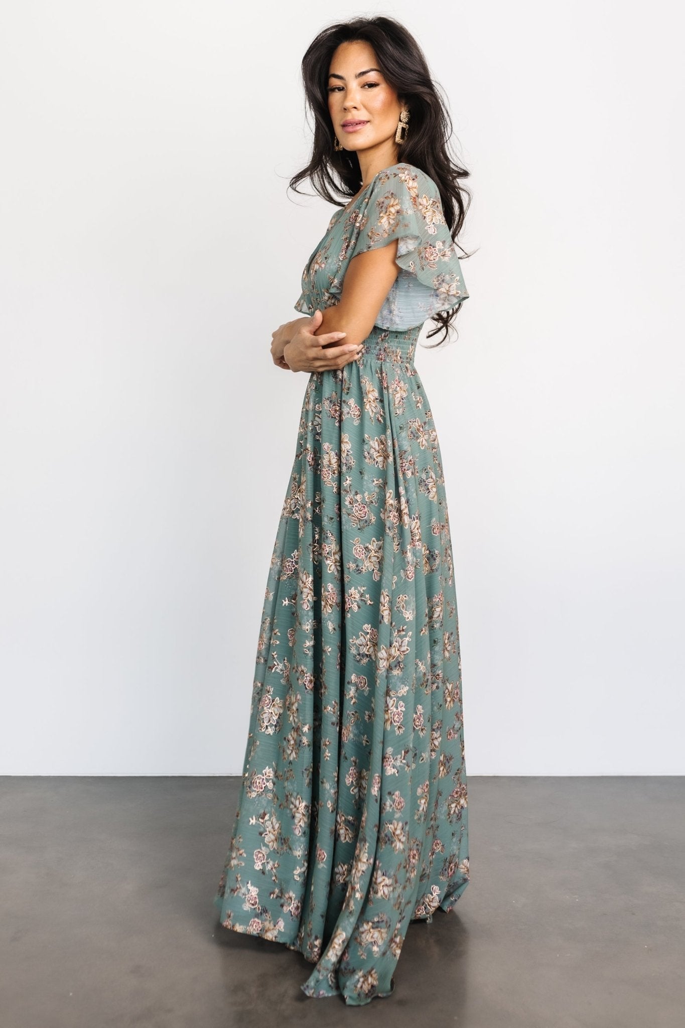 Lynlee Metallic Maxi Dress | Eucalyptus