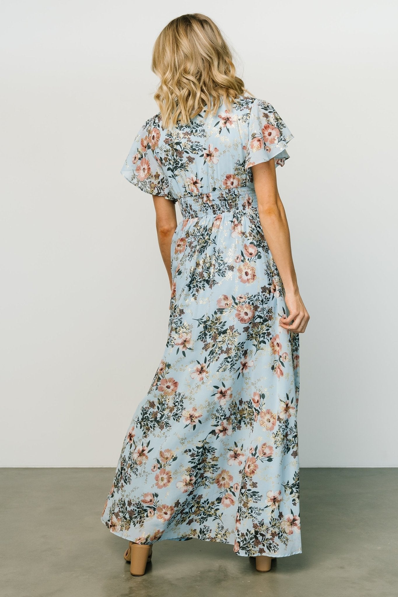 Lynlee Metallic Maxi Dress | Light Blue