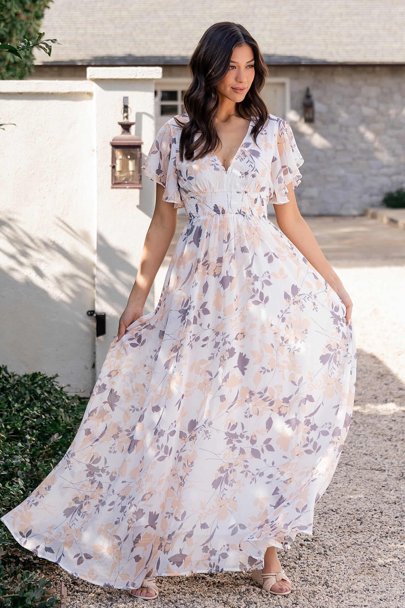 Lynlee Metallic Maxi Dress | Off White Print