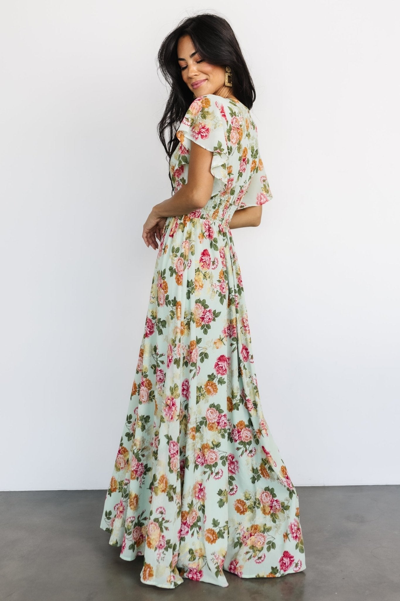 Lynlee Metallic Maxi Dress | Sage + Pink