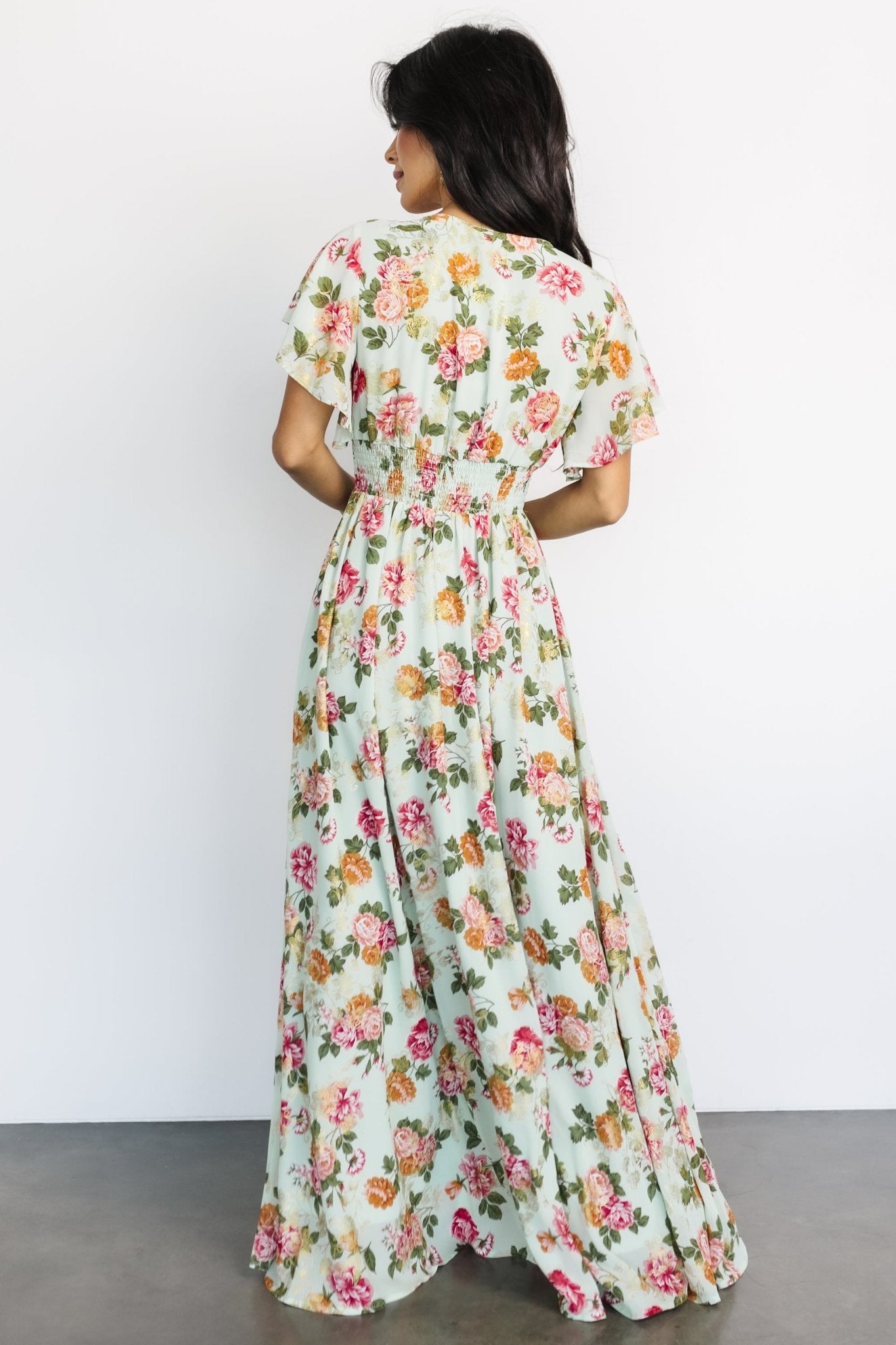 Lynlee Metallic Maxi Dress | Sage + Pink