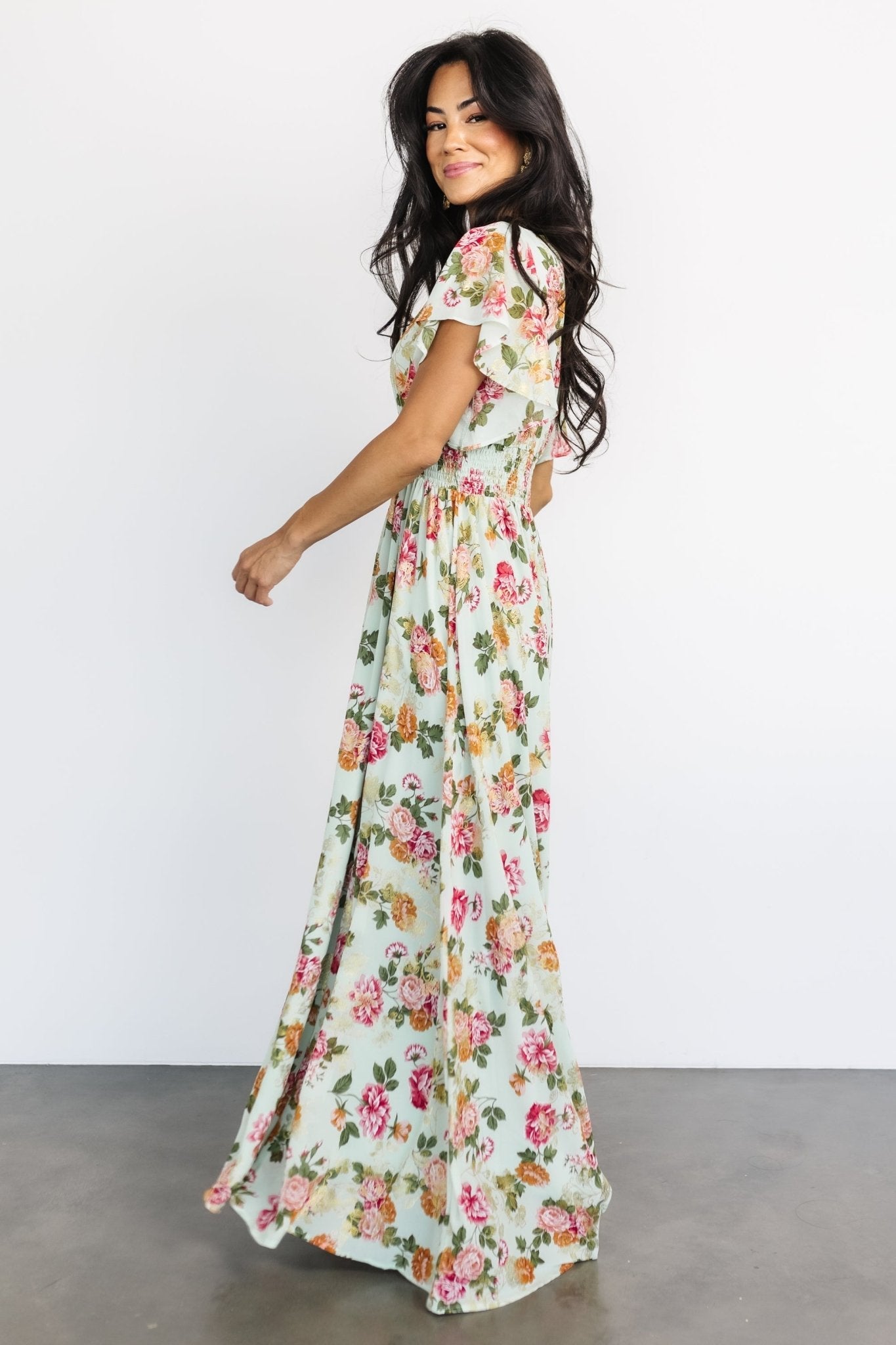 Lynlee Metallic Maxi Dress | Sage + Pink