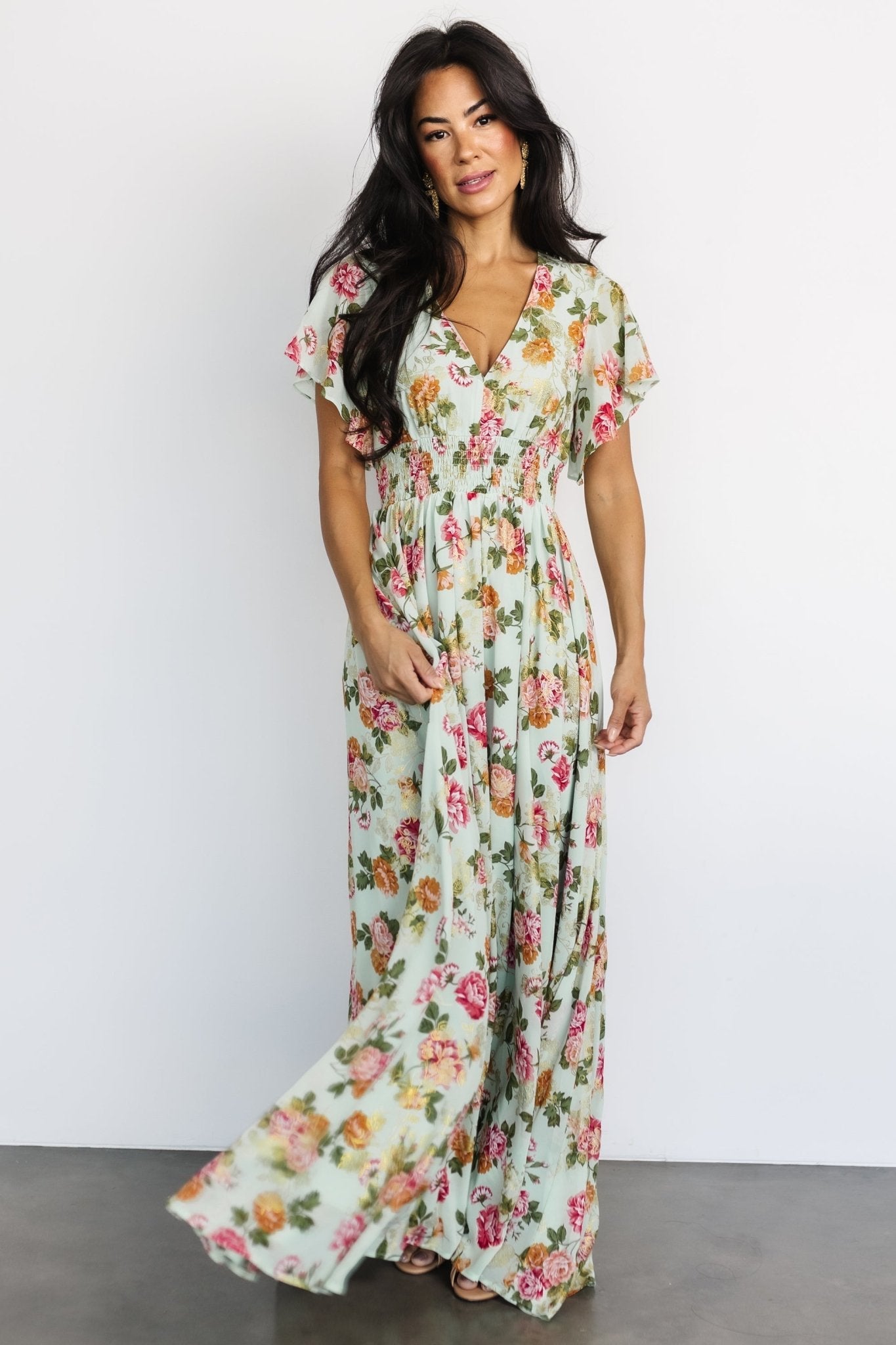 Lynlee Metallic Maxi Dress | Sage + Pink
