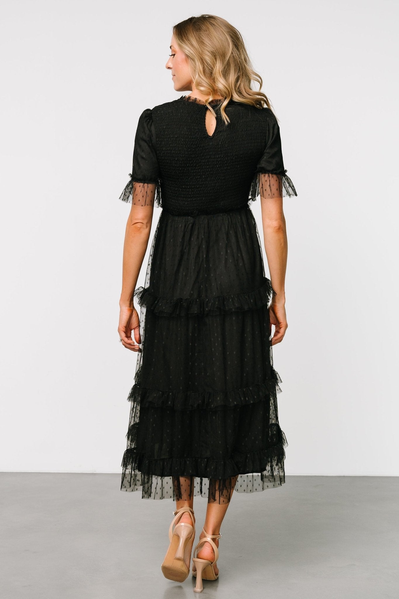 Lysandra Smocked Dot Dress | Black