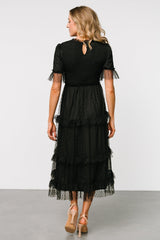 Lysandra Smocked Dot Dress | Black