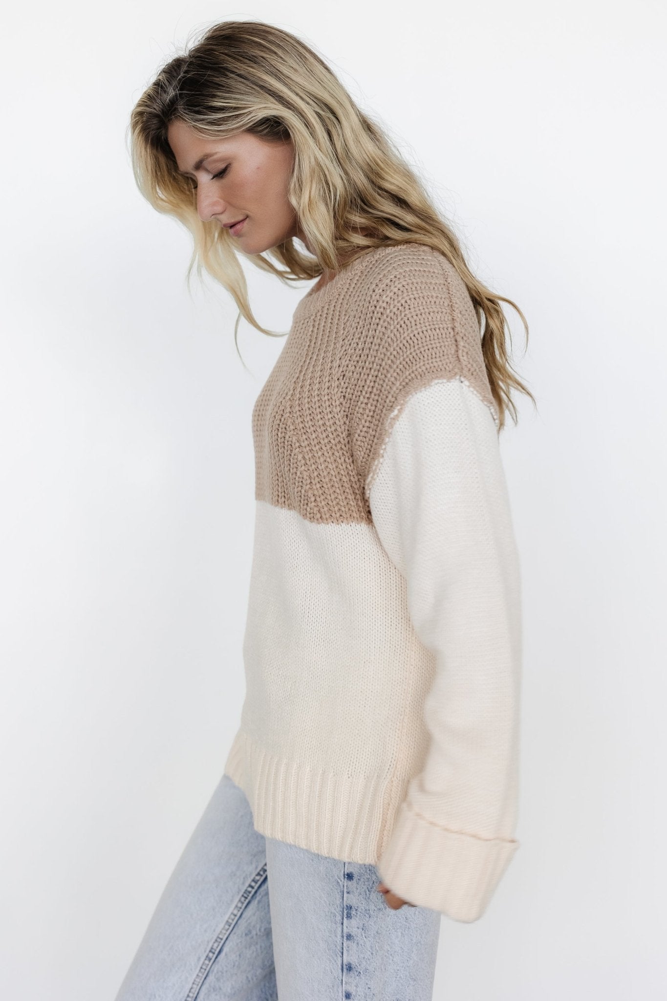 Mabel Cuffed Sweater | Cream + Taupe
