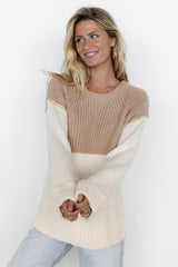 Mabel Cuffed Sweater | Cream + Taupe