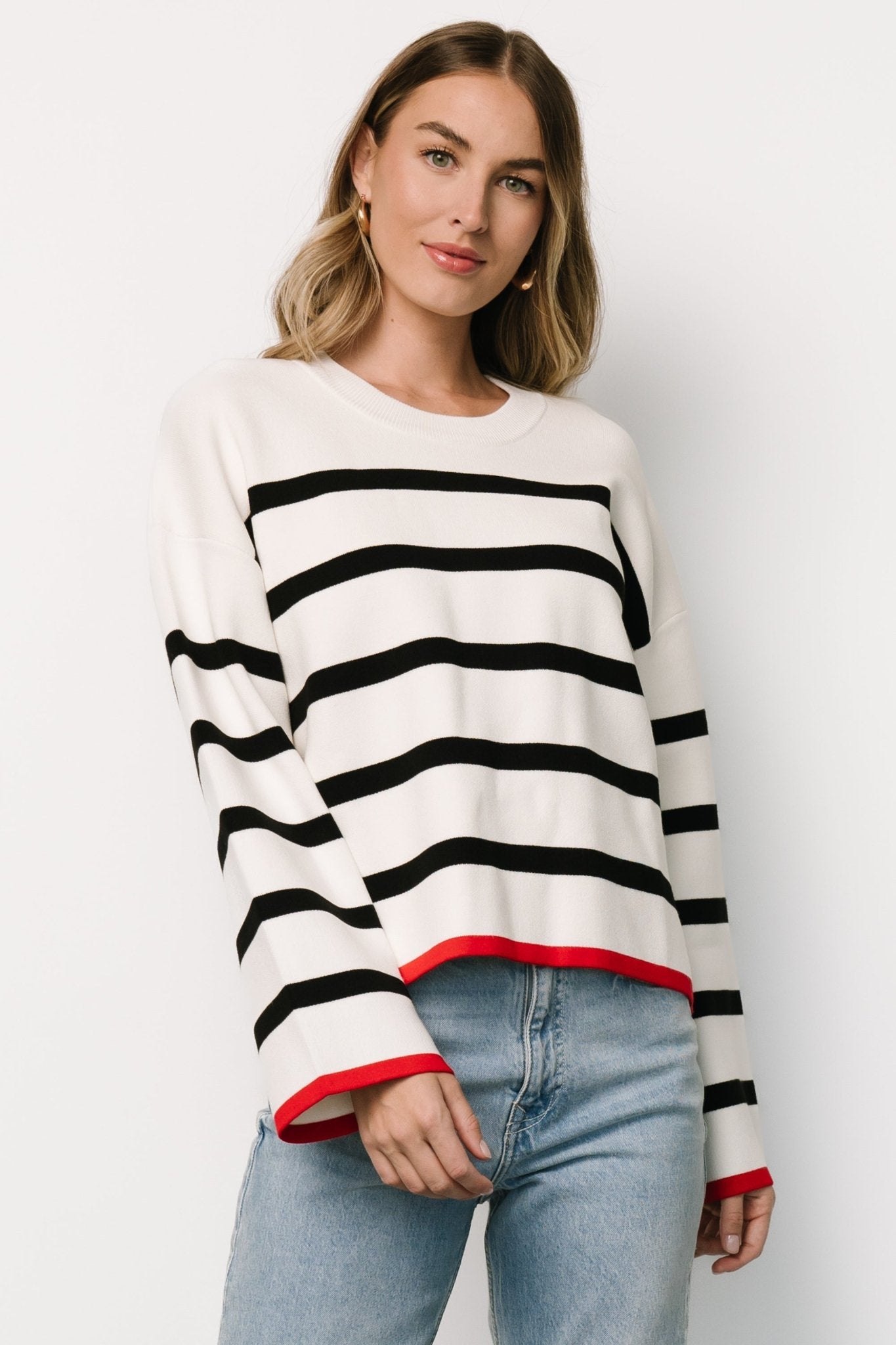 Madilyn Striped Sweater | Off White + Black