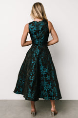 Maren Embossed Midi Dress | Black + Teal Floral