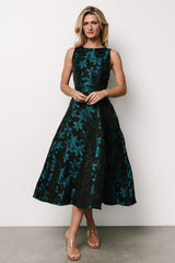 Maren Embossed Midi Dress | Black + Teal Floral