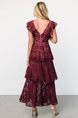 Margot Lace Tiered Maxi Dress | Wine