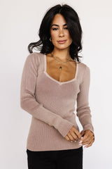 Maria Sweetheart Ribbed Top | Tan