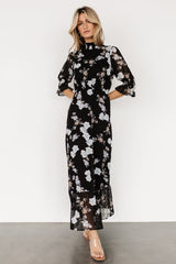 Marie Mock Neck Maxi Dress | Black Floral