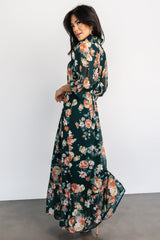 Marie Mock Neck Maxi Dress | Dark Green Floral