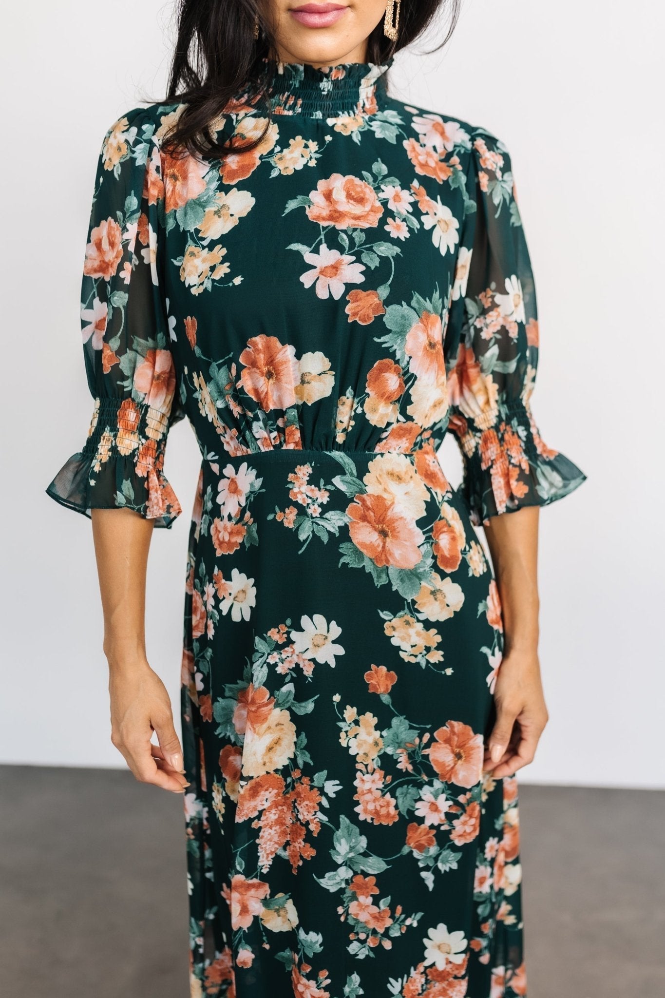 Marie Mock Neck Maxi Dress | Dark Green Floral