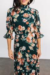 Marie Mock Neck Maxi Dress | Dark Green Floral