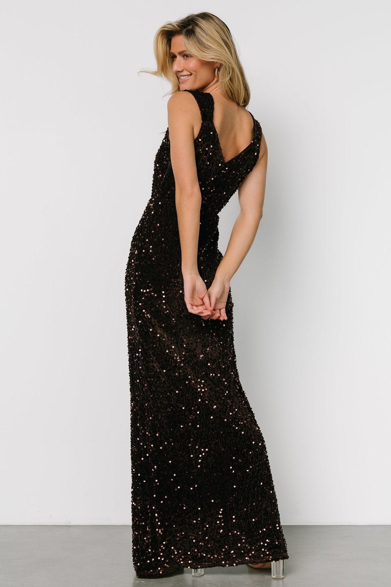 Marilyn Sequin Maxi Gown | Dark Brown