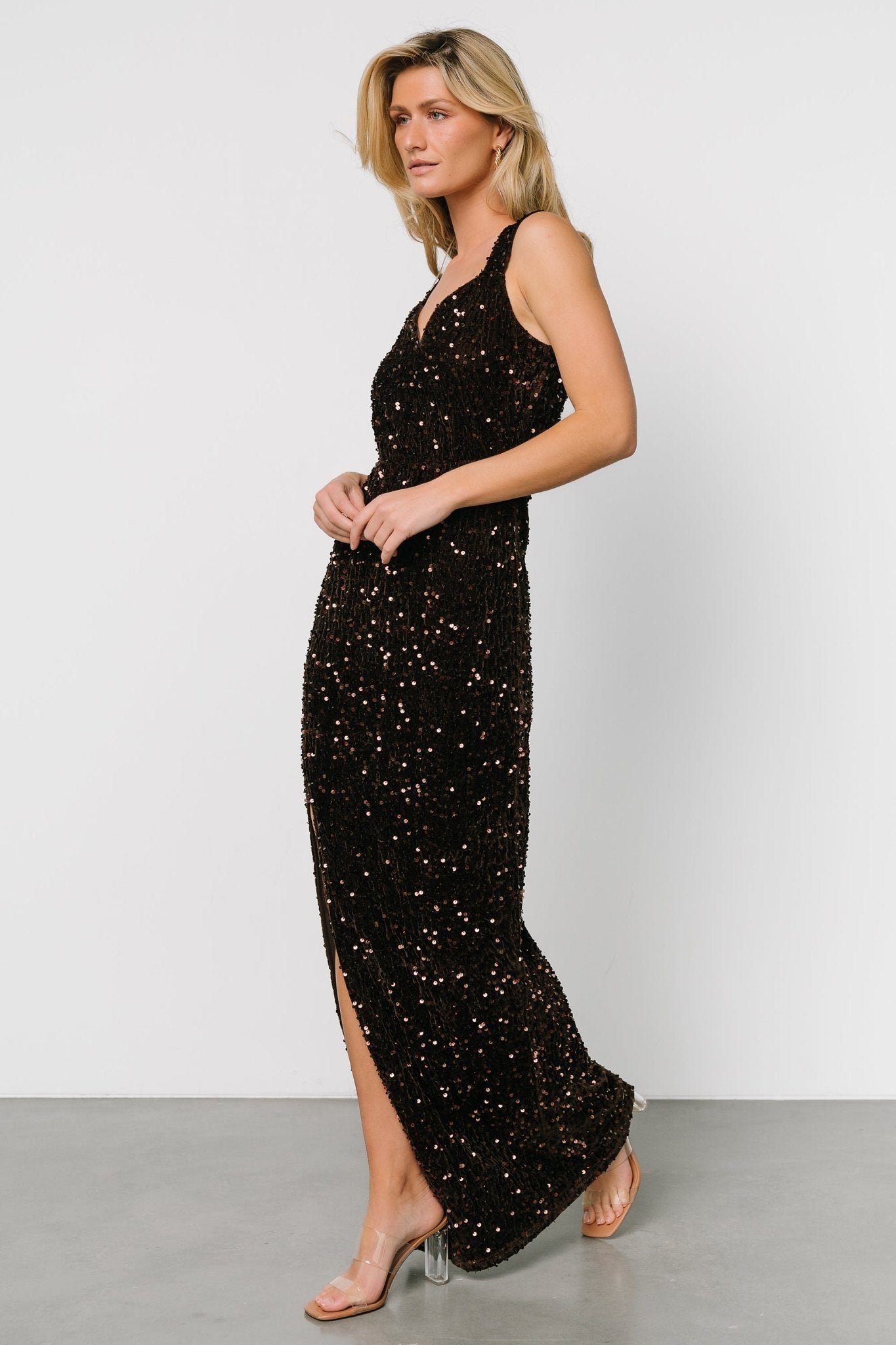 Marilyn Sequin Maxi Gown | Dark Brown